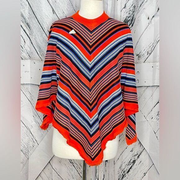 Vintage 1960’s Evan Wayne Original Pullover Poncho Stripes Sz 11 - Picture 1 of 9